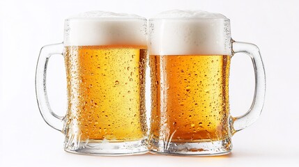 Two Frosty Mugs of Beer Ready for a Cheers. AI Generated