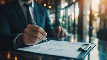 Poster - Business Professional Signing Document in Modern Office