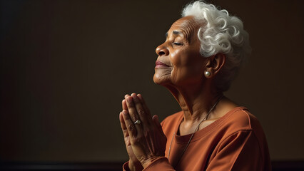 an elderly african american woman prays.