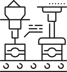 Poster - Food manufacture belt conveyor, automatic and manual production line icon. Industry automation equipment, warehouse supply chain manual production outline vector symbol with boxes on conveyor belt
