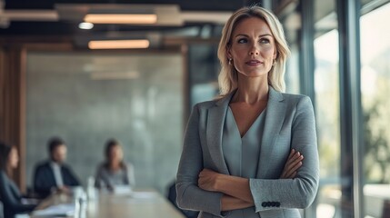 Sticker - Confident Businesswoman in Modern Office Setting