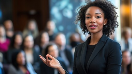 Poster - Confident Woman Engaging Audience in Presentation