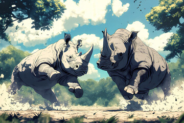 Wall Mural - fighting rhinos