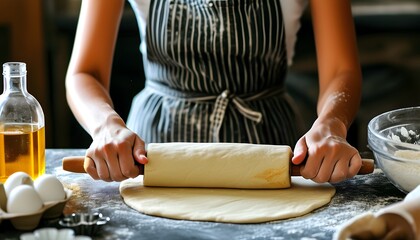 Home baker creating dough with love and care in a cozy kitchen setting