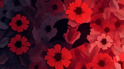 Canvas Print - a red background with two silhouettes of soldiers