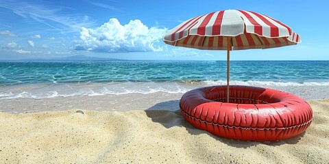 Wall Mural - red umbrella on the beach