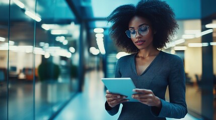 Poster - Professional Woman Using Tablet in Modern Office