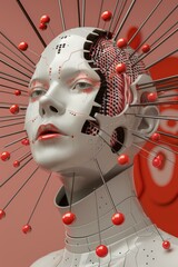 Wall Mural - A close up of a robot with pins sticking out from its head. AI.