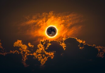 Wall Mural - A partial eclipse of the sun seen through a cloud. AI.