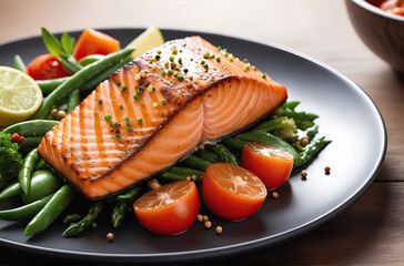 Wall Mural - Delicious tasty Grilled salmon and vegetables