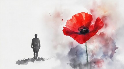 Poster - Creative watercolor illustration of a red poppy flower