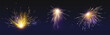 © klyaksun - Metal weld spark light effect. Firework flare isolated on transparent background. Torch flame explosion with hot flying firecracker. 3d realistic golden starburst sparkle design. Energy from grinder