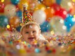© Pattrisa - Smiling Baby in Party Hat with Confetti