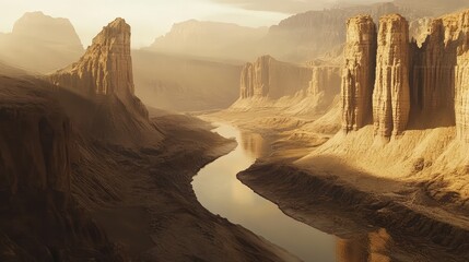 Wall Mural - A winding river through a canyon with dramatic rock formations