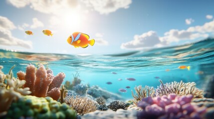 Wall Mural - Colorful Coral Reef with Tropical Fish Underwater Scene