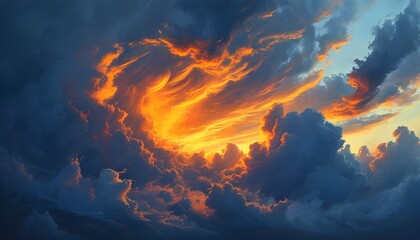 Wall Mural - Dramatic stormy sky with swirling clouds creating an intense atmosphere