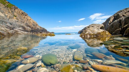 Sticker - Tranquil Coastal Landscape with Clear Water Reflection