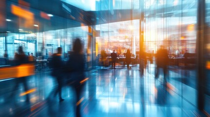 Wall Mural - Blurred background of businesspeople working in modern business technology office