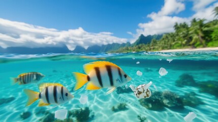 Sticker - Colorful Fish Swimming in Clear Tropical Waters