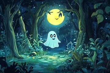 Wall Mural - Friendly Ghost in a Moonlit Forest.