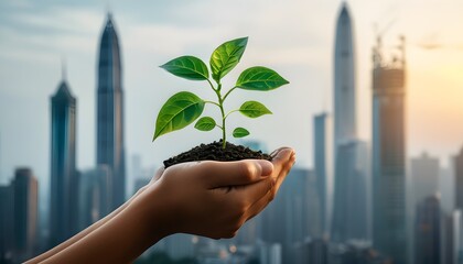 Wall Mural - Nurturing Nature Amidst Urban Skyscrapers: A Symbol of Sustainable ESG Practices