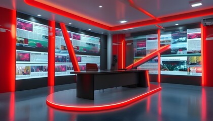 Wall Mural - Dynamic Newsroom Background for Broadcasts