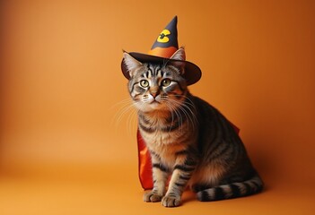 Cat wearing halloween costume in copyspace background. Halloween concept. Lovely pet concept