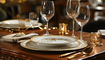 Elegant table setting with luxurious tableware in a fine dining restaurant