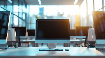 Poster - Modern Workspace with Computer in Bright Environment