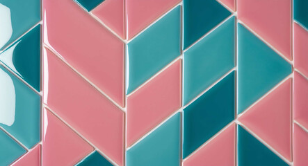 Poster - Gradient mix of pink and teal mosaic tile patterns with a smooth finish