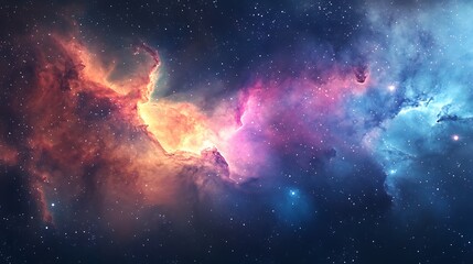 space abstract background, futuristic landscape view of colorful galaxy nebulas and stars in endless