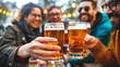 © SS Digital - Happy friends celebrating drinking beer pint at park outdoor - Young people talking and laughing together at brewery pub garden - Friendship, youth and beverage concept