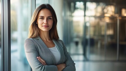 Wall Mural - Confident Businesswoman in Modern Office Setting