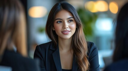 Canvas Print - Elegant Woman Engaged in Professional Conversation