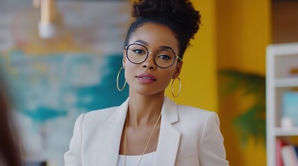 Poster - Confident Businesswoman in Modern Office Setting