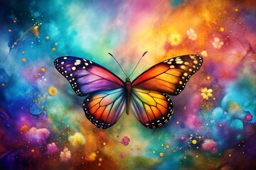 Sticker - Butterfly flying through dreamlike world of vibrant colors