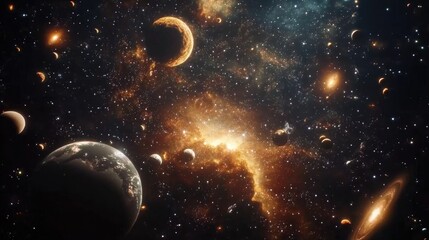 Wall Mural - celestial bodies and galaxies set against a backdrop of open space created through 3d rendering tech