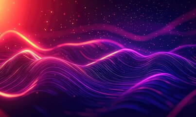 Vibrant energy lines and luminous waves create a dark 2D cartoon abstract backdrop ideal for business or tech presentations brochures flyers or geometric web banners