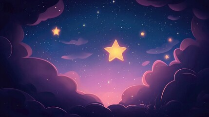Wall Mural - Fantasy shining star background in a 2D cartoon style