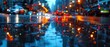 © Starkreal - City Lights Reflected on Rainy Street at Night