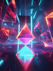 Wall Mural - fantasy 3d illustration featuring luminous geometrical shapes with a neon glow effect