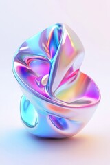 Wall Mural - holographic 3d shape with a metallic iridescent surface on a white background features a color gradi