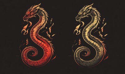 Fantasy dragon music logo and striking snake music logo template