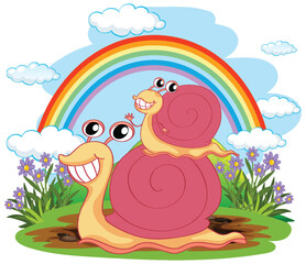 Wall Mural - Happy Snails Under Rainbow