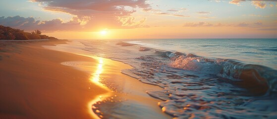 Poster - Serene Sunset Over Tranquil Ocean Waves at Beach