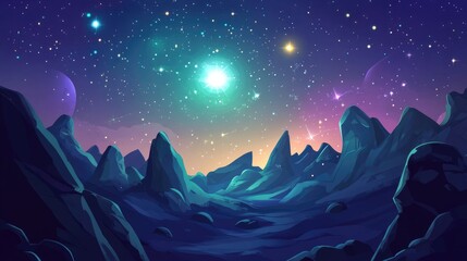 Wall Mural - Fantasy shining star background in a 2D cartoon style