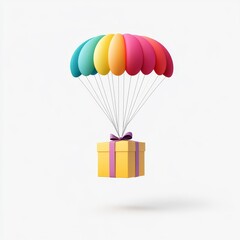 Colorful Gift Box with Parachute Falling Downward