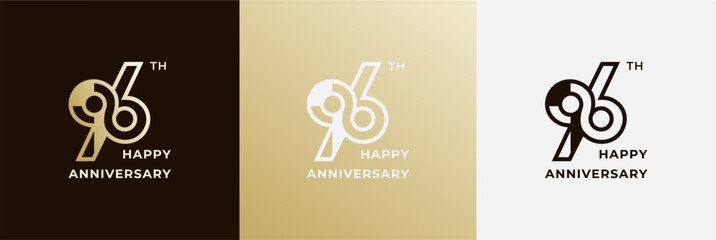 Wall Mural - Logo 96th gold color, 96 years anniversary, Creative template for celebration, birthday, greeting and invitation. Editable file