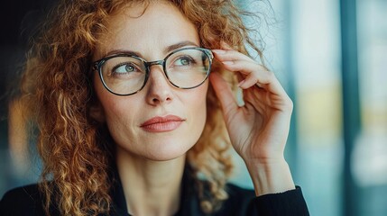 Poster - Thoughtful Woman with Glasses in Natural Light