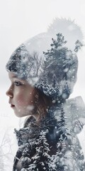 Wall Mural - A girl wearing a hat and standing in the snow